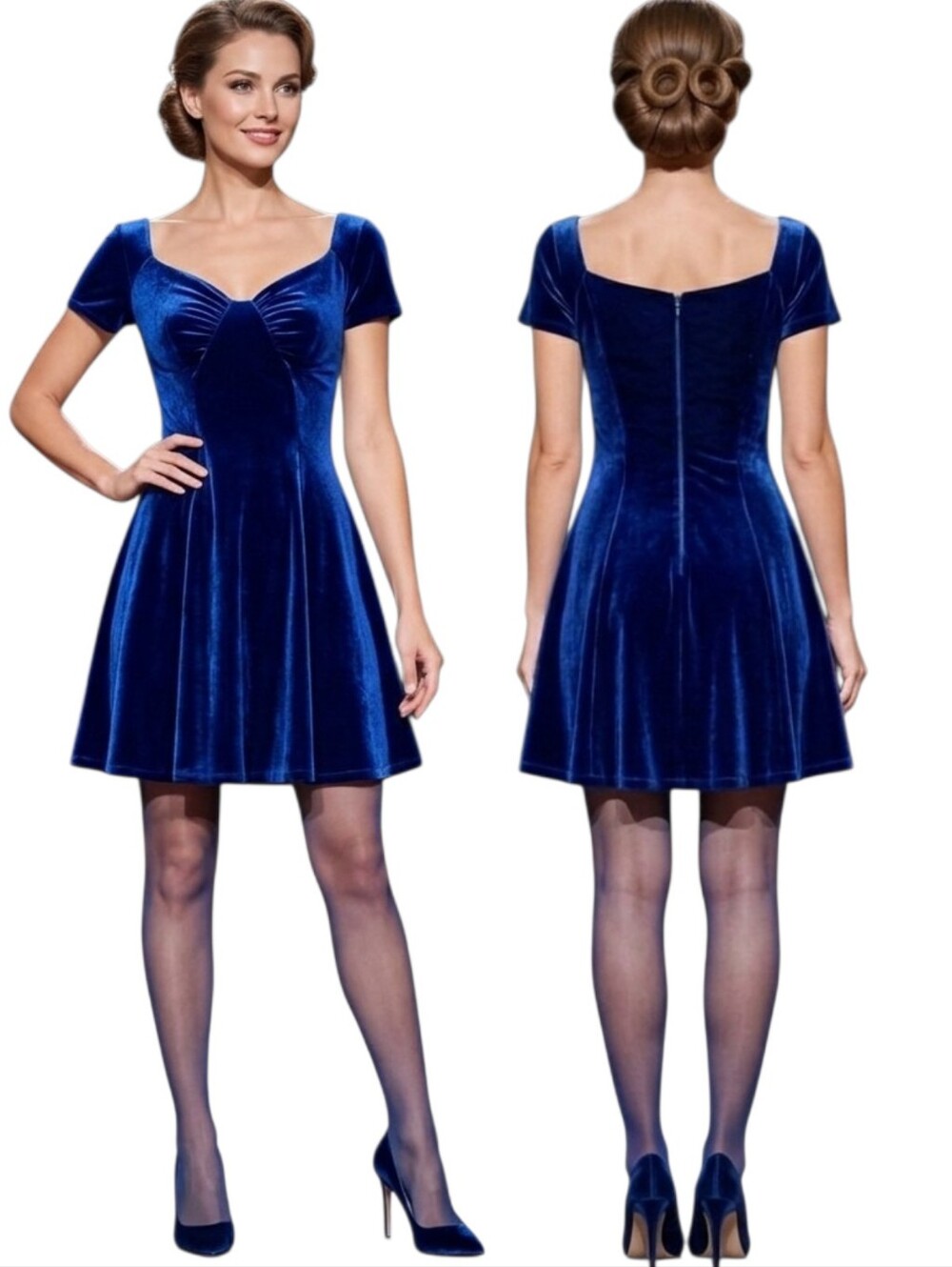 REVOLVE x NBD "About Us Eliana" Navy Velvet Fit & Flare Mini Dress - Size S
